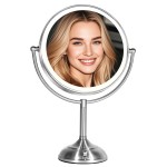 VESAUR 11 Large and 17 Tall Lighted Makeup Mirror, Double Sided 1X 10X Magnifying 3 Colors with Lights, Brightness Adjustable 360 Rotation Cosmetic Light up Mirror, Luxury Nickel