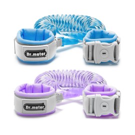 Dr.meter Anti Lost Wrist Link, 2 Pack Toddler Safety Leash with Key Lock, Reflective Child Walking Harness - Dual 8.2ft Length Blue & Purple Kids Leash for Store Mall Airport Theme Park Trip