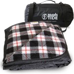BRAWNTIDE Large Outdoor Waterproof Blanket - Thick Tartan Plaid Fleece, Warm, Windproof, Sandproof, Ideal for Camping, Parks, Grass, Hiking, Travel, Includes Stuff Sack, Shoulder Strap (Plaid Black)