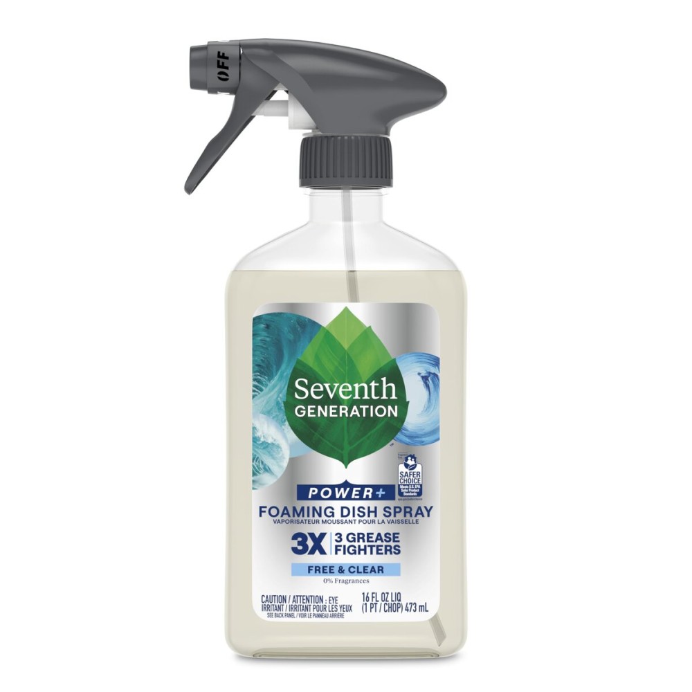 Seventh Generation Foaming Dish Spray, 3X Grease Fighters, Free & Clear, 16 Fl. Oz.