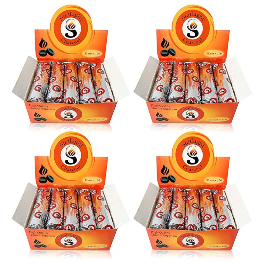 Sunlight Charcoal Tablets for Incense- Quick Light Charcoal Tablets - Charcoal Disk Lights - 33 mm Resin Burner Rolls - - Charcoal Burner - Instant Fire Coal Tablet (100 Count (Pack of 4))