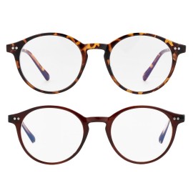 Gleyemor Blue Light Glasses for Men Women, Vintage Round Blue Light Blocking Computer Screen Glasses (Tortoise+Brown)