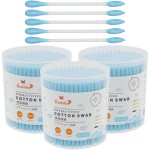 HOMEFOX Blue Cotton Swabs Precision Pointed - 600 Count Pointy Organic Cotton Buds Double Side Tightly Wrapped Cotton Tips Paper Stick Soft Gentle Lint-Free Cruelty-Free, Pointy & Round (Blue)