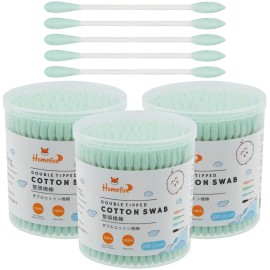HOMEFOX Green Cotton Swabs Precision Pointed - 600 Count Pointy Organic Cotton Buds Double Side Tightly Wrapped Cotton Tips Paper Stick Soft Gentle Lint-Free Cruelty-Free, Pointy & Round (Green)