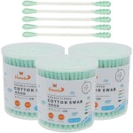 HOMEFOX Green Cotton Swabs Spiral - 600 Count Organic Cotton Buds Double Side Tightly Wrapped Cotton Tips Paper Stick Soft Gentle Lint-Free Cruelty-Free, Round & Spiral (Green)