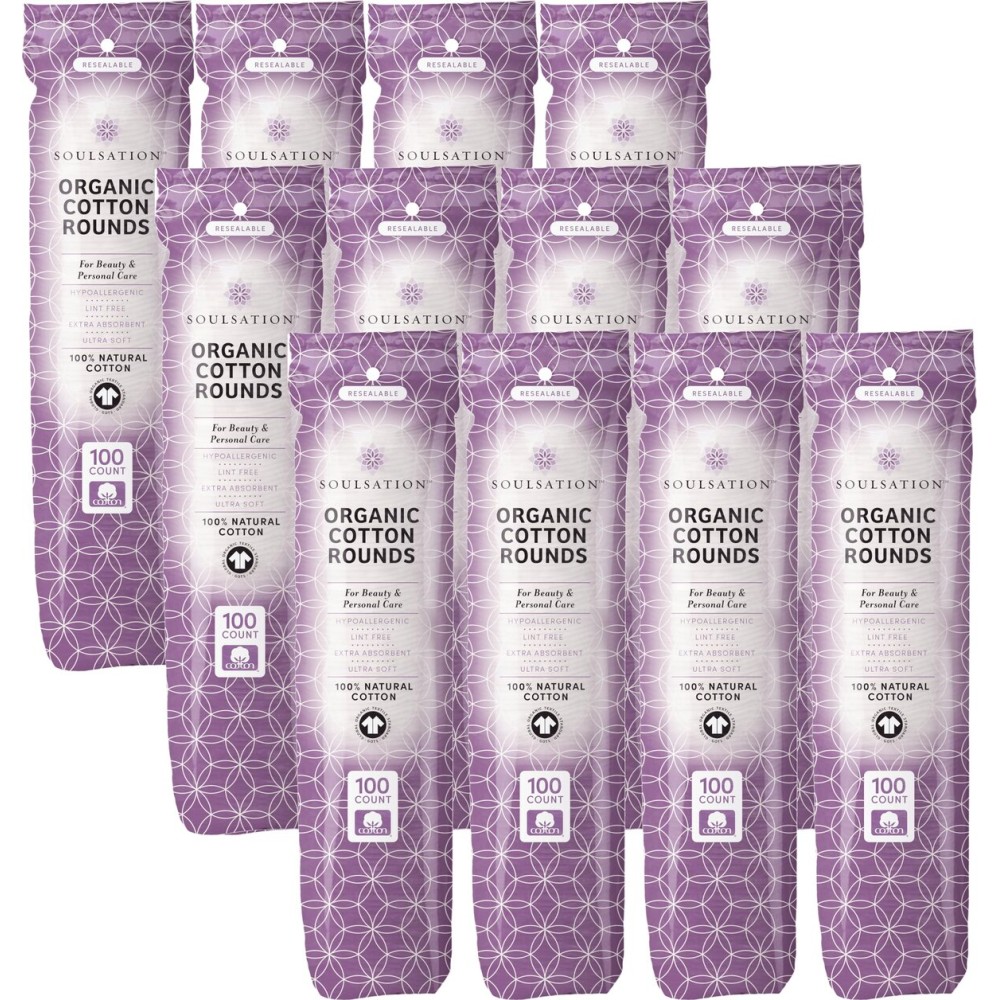 SoulSation Organic Cotton Rounds, Bulk 1200 Count - Makeup Remover Pads for Face, Lint-Free
