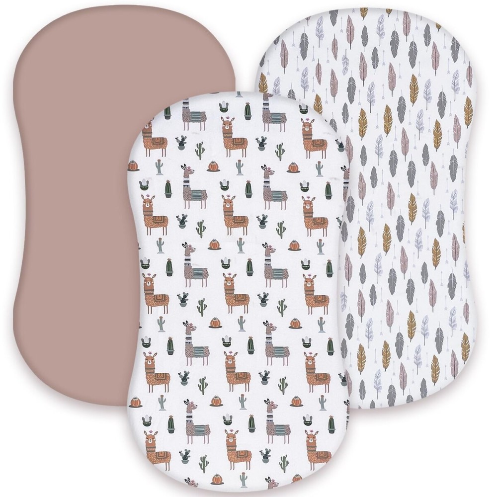 AMROSE 3 Pack Heavenly Soft Bassinet Sheets for Baby Universal Fitted for Various Cradle and Bassinet Mattress Pad, Silk Touch Gentle Breathable Microfiber, Alpaca & Feather