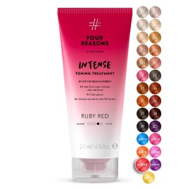 FOUR REASONS Color Mask INTENSE- Ruby Red, 6.76 fl oz - Semi Permanent Hair Dye for Lightened and Colored Hair, 100% Vegan Conditioner - Intensive Toning Treatment with 27 Colors - Cruelty Free