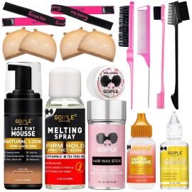 Lace Tint Lace Melting Hair Mousse for Women\'s Wigs and Hairpieces - Natural Finishing Tint Spray Tool Set (Medium Brown)