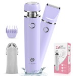 Cayzor Bikini Trimmer and Shaver Kit for Women - 2-in-1 Wet/Dry Electric Body Hair Trimmer Facial Hair Removal Cordless Waterproof Bikini Shaver Razor for Face Lip Chin Pubic Underarm Legs (Purple)