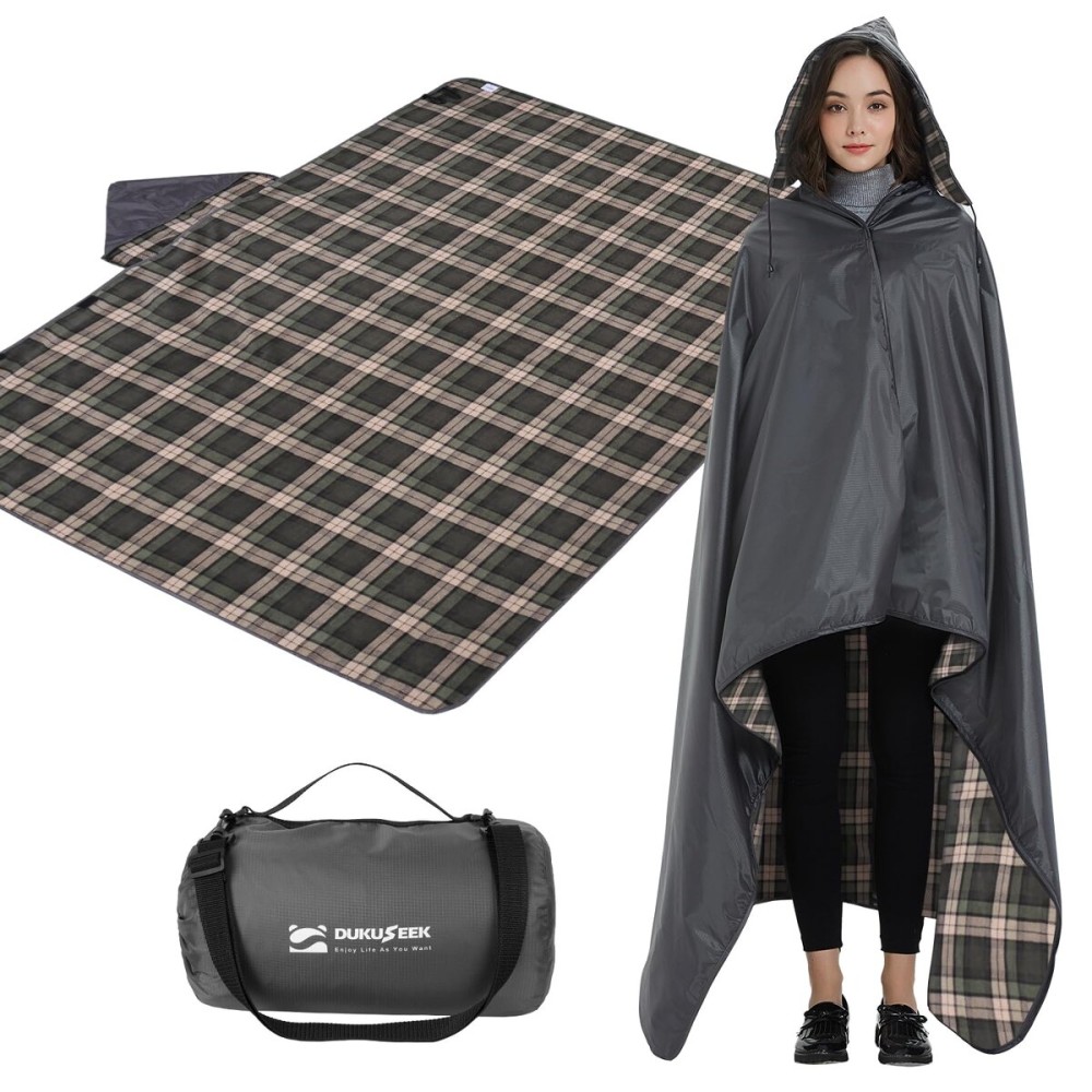 DUKUSEEK Stadium Blanket for Outdoor Sports, Waterproof Hooded Blankets, Windproof Warm Fleece Blankets for Camping Stadium, Beach, Picnic, Concerts, Car, Dog, 79x58