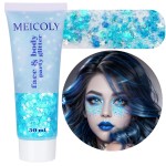 MEICOLY Light Blue Body Glitter,Mermaid Princess Face Glitter Gel,Ice Blue Glitter Face Paint for Halloween,Frozen Birthday Party Decorations,Chunky Glitter for Eye Lip Hair,Festival Rave Glitter Gel