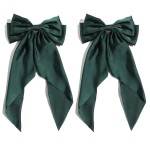 SUSULU Satin Bow Hair Clips for Women,Big Green Hair Bows Hair Slides Metal Clips Long Ribbon Hairpin Girls Barrettes Party Half-Updo Ponytail Accessories 2pcs