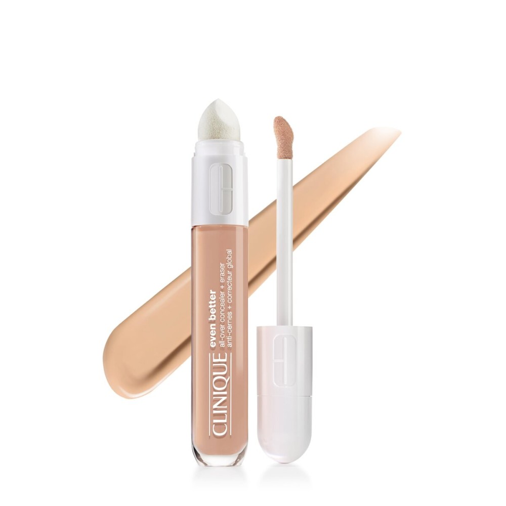 Clinique Even Better All-Over Full Coverage Concealer + Eraser Makeup For Dark Undereye Circles | With Hyaluronic Acid + Caffeine | Hydrating, Brightening + Depuffing, Porcelain Beige, 0.2 Fl Oz
