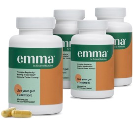 Emma Gut Health - 4 Pack - Gas and Bloating Relief, Constipation, Leaky Gut Repair - Gut Cleanse & Restore Digestion - Regulate Bowel Movement. Probiotics and Laxative Alternative, 240 Capsules