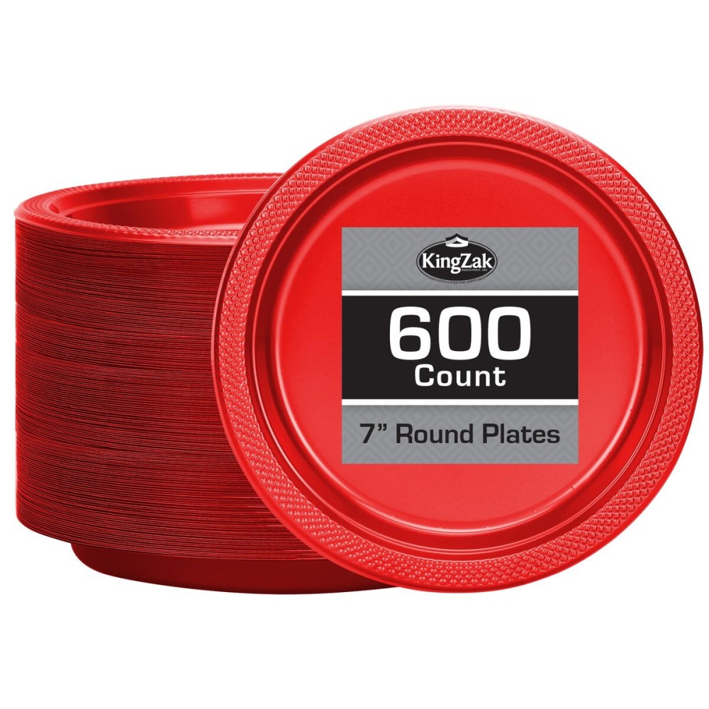 Hanna K. Signature Collection Red Plastic Plates 7 Inch - 600 count Solid Round Party For Weddings, BBQs, Birthday Disposable Dessert (84070 (case))