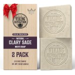 Viking Revolution Clary Sage Natural Soap for Men - Mens Soap Bar with Essential Oils Cold Pressed Bar Soap for Men - Nourishing Mens Bar Soap with Coconut Oil, Shea Oil, Almond Oil (2 Pack)
