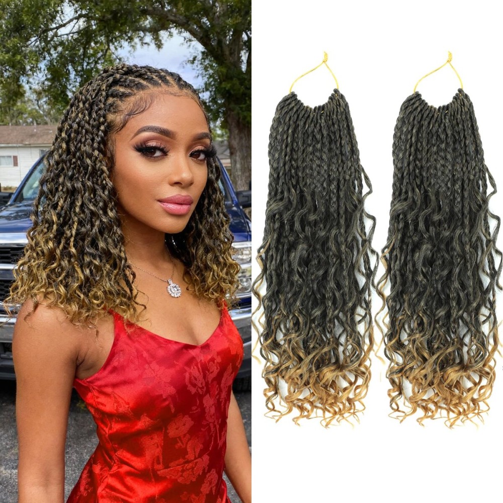 14 Inch Boho Box Braids Crochet Braids Hair-2 Packs Crochet Box Braids Hair Bohomian Box Braid Crochet Hair Synthetic Braiding Hair Goddess Box Braids Crochet Hair for Black Women (1B/27)