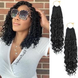 Crochet Box Braids- Boho Box Braids Crochet Braids Hair Bohomian Box Braid Crochet Hair Synthetic Braiding Hair Goddess Box Braids Crochet Hair for Black Women (14(2Packs), 1B)