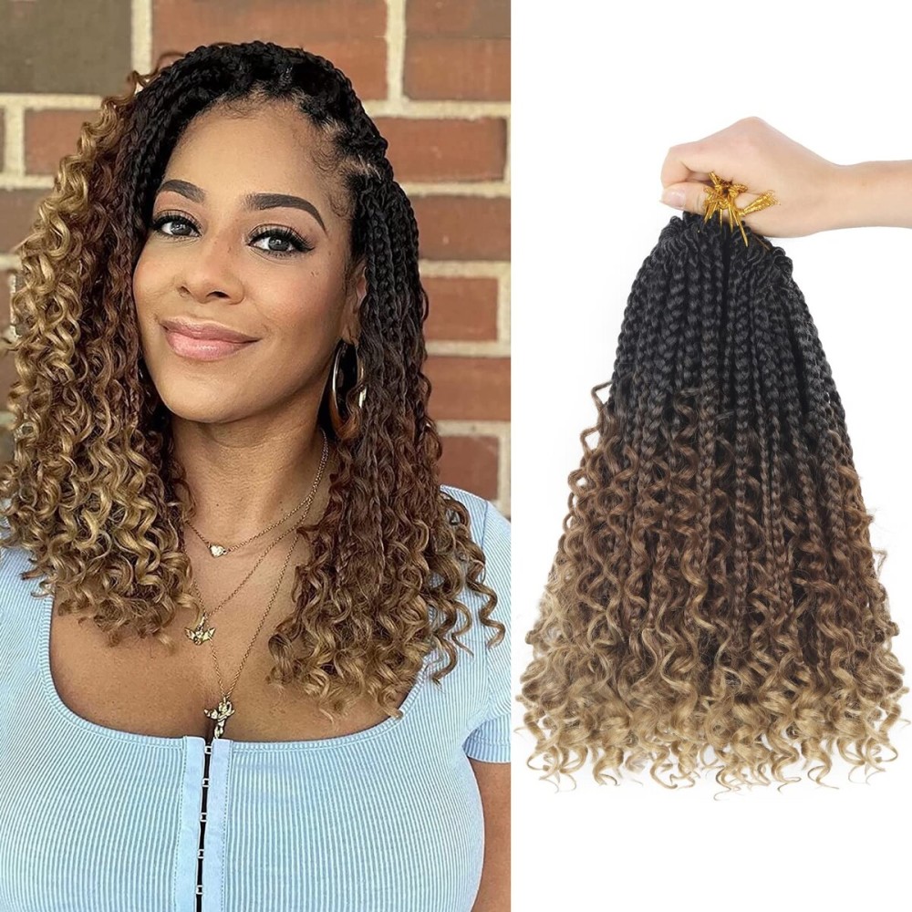 Goddess Box Braids Crochet Hair With Curly Ends 8 Inch Bohomian Box Braids Crochet Braids 8 Packs 3X Crochet Braids Synthetic Braiding Hair Extension for Black Women (8 Inch (Pack of 8), T1B-30-27)