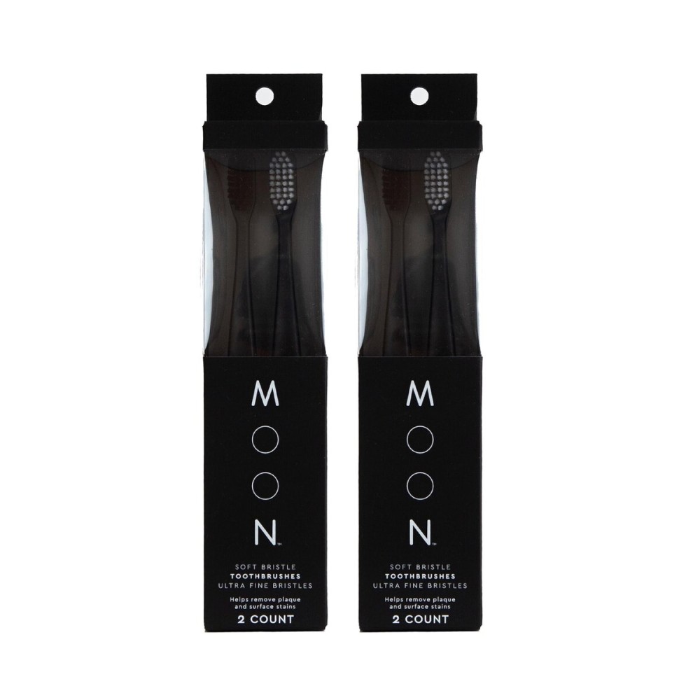 MOON Soft Bristle Toothbrush 2 x 2-Pack - 4 Extra Soft Toothbrushes for Adults, Gums & Teeth-Friendly - 720 Tapered Ultra-Fine Bristles per Brush for Gentle Deep Cleaning