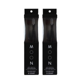MOON Soft Bristle Toothbrush 2 x 2-Pack - 4 Extra Soft Toothbrushes for Adults, Gums & Teeth-Friendly - 720 Tapered Ultra-Fine Bristles per Brush for Gentle Deep Cleaning