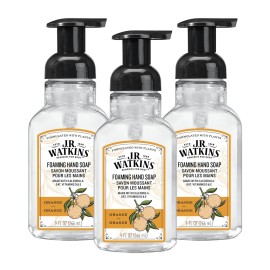 J.R. Watkins Foaming Hand Soap Pump with Dispenser, Moisturizing Hand Soap Foam, Alcohol-Free and Cruelty-Free, Use for Kitchen or Bathroom, Orange, 9 fl oz, 3 Pack
