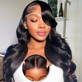 Aaliweya 5x5 Wear and Go Glueless Wig Pre Cut Lace Closure Wigs for Women 5x5 Hd Lace Closure Wigs Human Hair Pre Plucked Body Wave Closure Wig 180% Density Natural Black 22inch