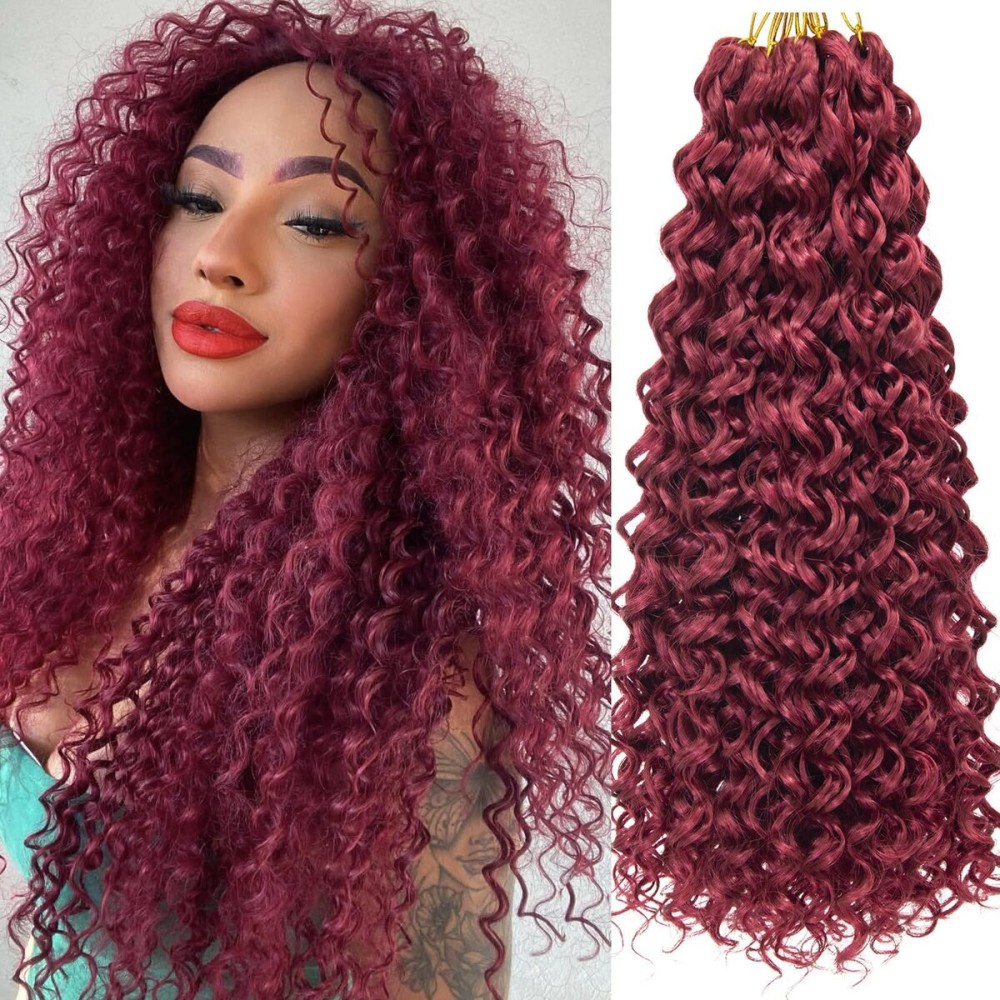 8 Packs Curly Crochet Hair GoGo Curl Crochet hair for Women Deep Wave Braiding hair,Synthetic Bohemian Crochet Braid Water Wave Crochet hair Extensions (Red, 18inch)