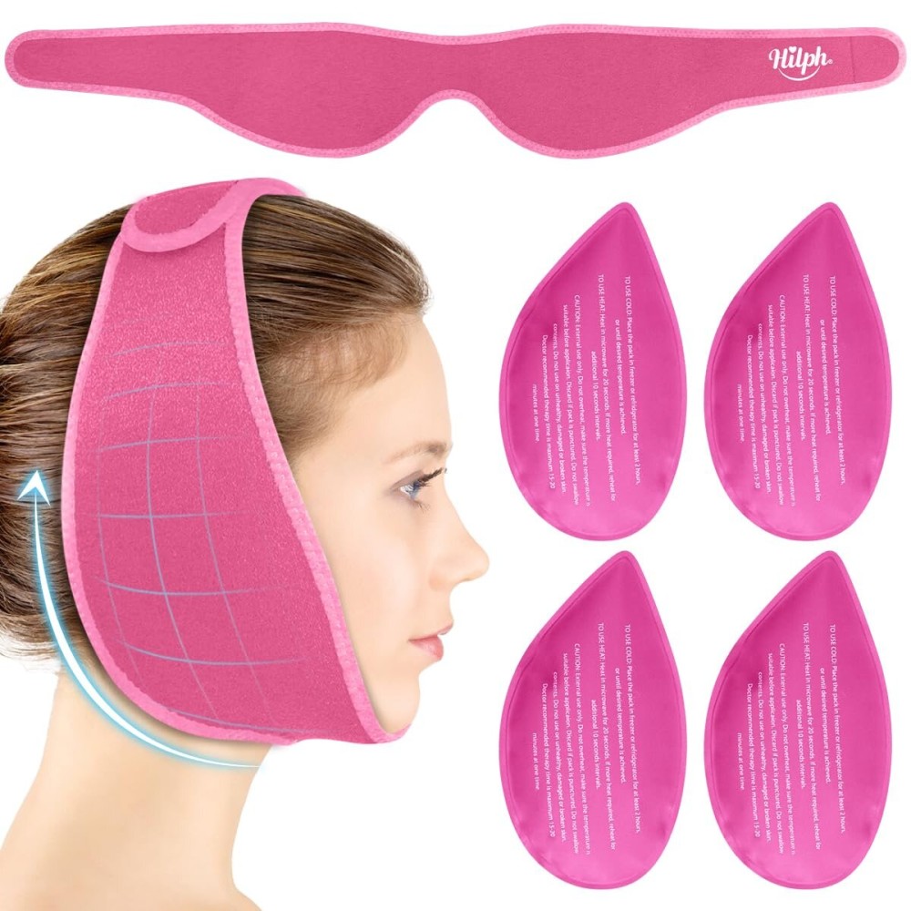 Hilph Face Ice Pack Wisdom Teech Ice Pack Head Wrap for Facial Oral Surgery Pain Relief for TMJ, Upgraded Large Jaw Ice Wrap with 4 Hot Cold Gel Packs for Tooth Extraction & Teeth Removed, Tonsil Red
