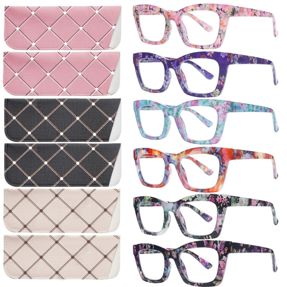 SIGVAN 6 Pack Oprah Style Reading Glasses Blue Light Blocking Square Computer Spring Hinge Readers for Women Men (6 Mix, 2.25, multiplier_x)