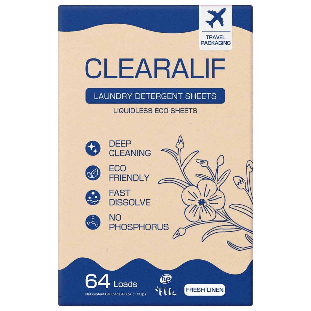 CLEARALIF Laundry Detergent Sheets, Fresh Linen, 64 Load, CLEARALIF Laundry Detergent Strips Eco Friendly & Hypoallergenic