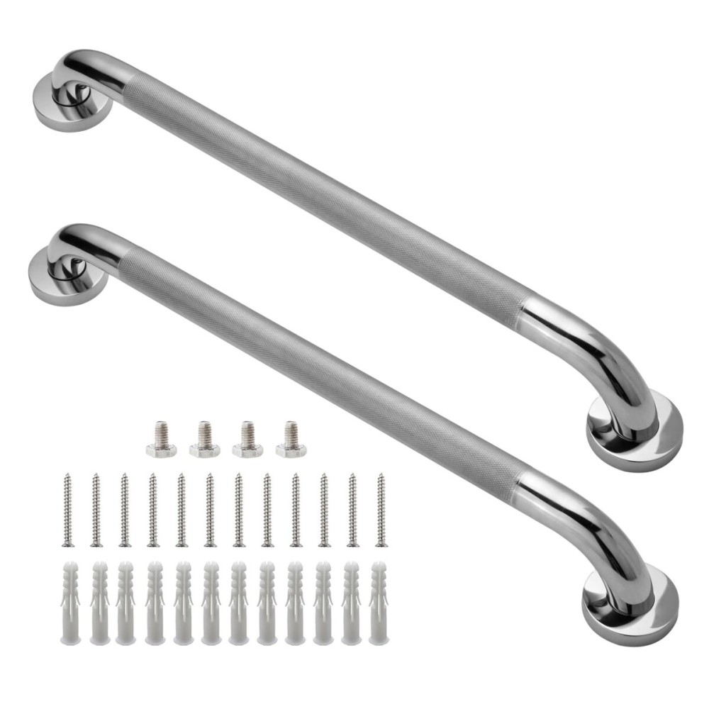 Rackickyer Shower Grab Bar, 2 Pack 24 Inch Bathroom Grab Bar, 1.25 Diameter 304 Stainless Steel Anti-Slip Grab Bars for Bathtubs and Showers, Handicap Shower Grab Bar for Seniors Elderly