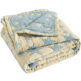 NTBAY 3 Layer Toddler Blanket, Muslin Cotton Jacquard Bed Blankets, Lightweight Thermal Baby Blanket, Super Soft and Warm Crib Blanket for All Seasons, Decoration Gift, 45x60, Blue and Yellow Star