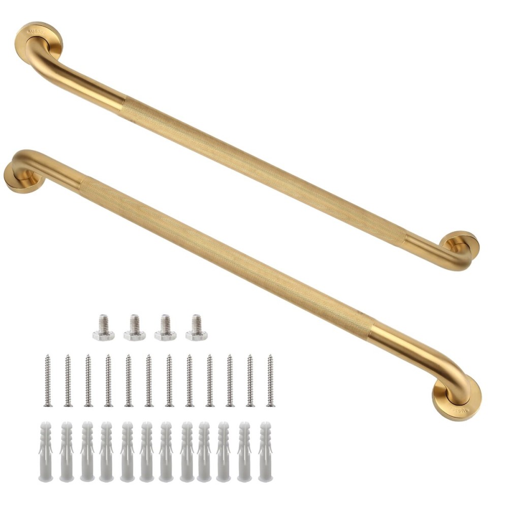 Rackickyer Shower Grab Bar, 2 Pack 32 Inch Gold Bathroom Grab Bar, 1.25 Diameter 304 Stainless Steel Anti-Slip Grab Bars for Bathtubs and Showers, Handicap Shower Grab Bar for Seniors Elderly