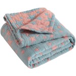NTBAY 3 Layer Toddler Blanket, Muslin Cotton Jacquard Bed Blankets, Lightweight Thermal Baby Blanket, Super Soft and Warm Crib Blanket for All Seasons, Decoration Gift, 45x60, Red and Blue Star