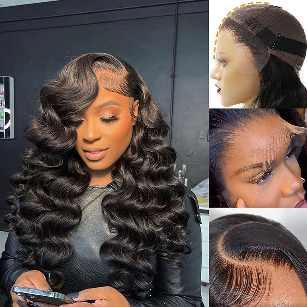 BEEOS 13x6 SKINLIKE Real HD Lace Front Wig, 250% Density Human Hair Human Hair Pre-Plucked Bleached Knots 0.10mm Ultra-thin Invisible Swiss Lace 24 Inch