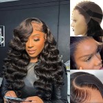 BEEOS 13x6 SKINLIKE Real HD Lace Front Wig, 250% Density Human Hair Human Hair Pre-Plucked Bleached Knots 0.10mm Ultra-thin Invisible Swiss Lace 24 Inch