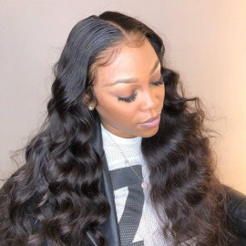 BEEOS 250% Density 13x6 SKINLIKE Real HD Lace Frontal Wig, Ultra-fitted Cap Body Wave Invisible Lace Pre-plucked Bleached Knots Natural Black Human Hair 18 Inch