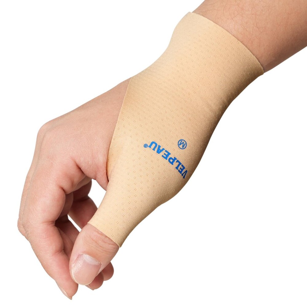 VELPEAU Thumb and Wrist Compression Sleeve for Tendonitis (Pack of 2), Seamless Technology, Gloves Wraps for Arthritis Pain Relief for Women & Men, Splint Liner, Fits Both Hands (Khaki, Long Version, L)
