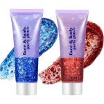Go Ho Red and Blue Body Glitter Set,Singer Concerts Face Glitter Gel Makeup,Holographic Long Lasting Chunky Sequins Glitters for Eye Lip Hair Nails,Festival Rave Accessories,Blue&Red