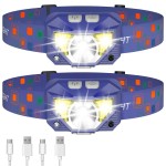 LHKNL Headlamp Flashlight, Lumen Ultra-Bright LED Rechargeable Headlight with White Red Light,2-Pack Waterproof Motion Sensor Head Lamp,8 Modes for Outdoor Camping Running Fishing- Blue