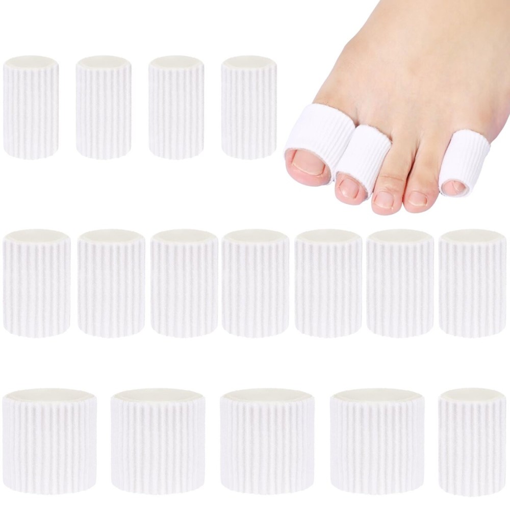 Blulu 16 Pcs Toe Cushion Tube Sleeves Soft Gel Corn Pad Protectors for Cushions Corns, Blisters, Calluses, Toes and Fingers(White)