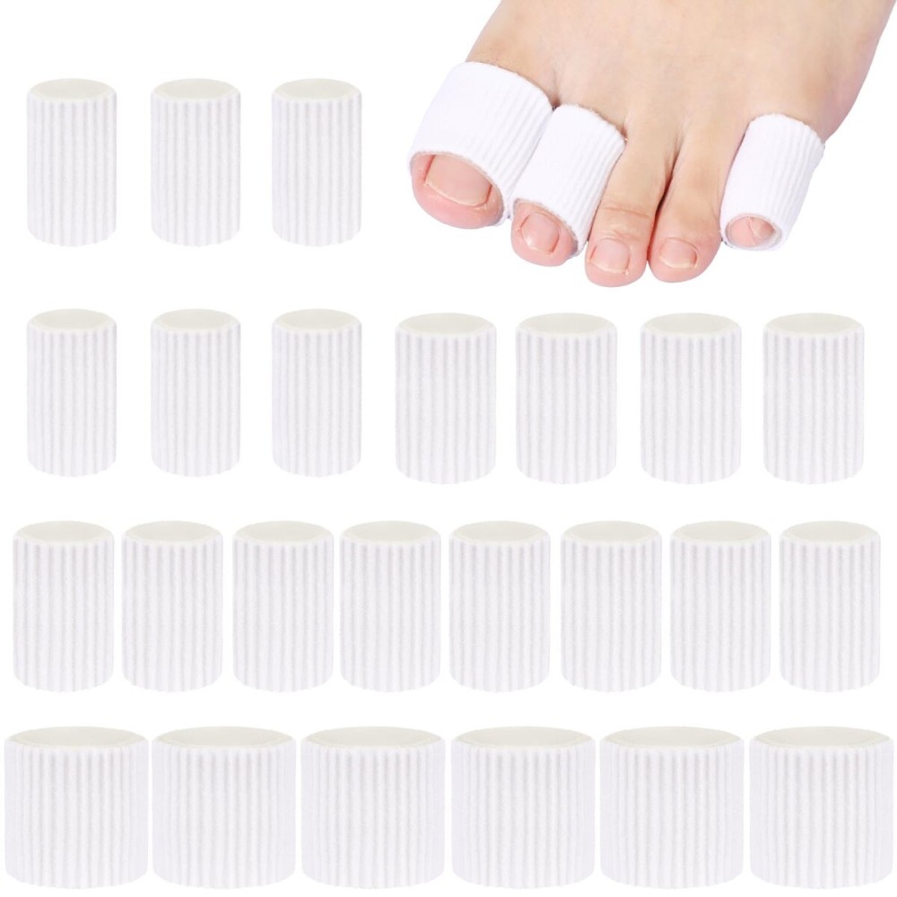 Blulu 24 Pieces Toe Tubes 0.98 Inches Cushion Tube Corn Pads for Toes Sleeves Soft Gel Protectors for Cushions Corns Blisters Calluses 3 Size (White,Assorted Sizes)
