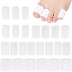 Blulu 24 Pieces Toe Tubes 0.98 Inches Cushion Tube Corn Pads for Toes Sleeves Soft Gel Protectors for Cushions Corns Blisters Calluses 3 Size (White,Assorted Sizes)