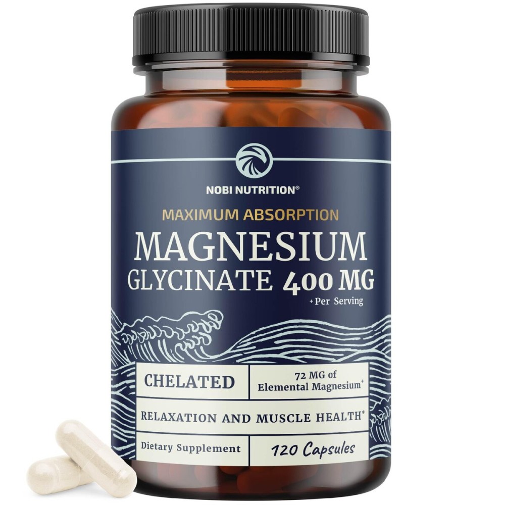 Magnesium Glycinate 400mg | High Absorption Formula for Sleep, Calm, Muscle Relaxation, Heart, Bone & Nerve Support for Women & Men | Chelated Magnesium Glycinate Supplement | 120 Ct (2 Month Supply)