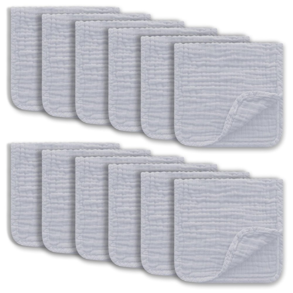 Ease Cubs Muslin Burp Cloths Large 100% Cotton Hand Washcloths for Boys & Girls, Baby Essentials Extra Absorbent and Soft Burping Rags for Newborn Registry (Slate, 12-Pack, 20 X10)