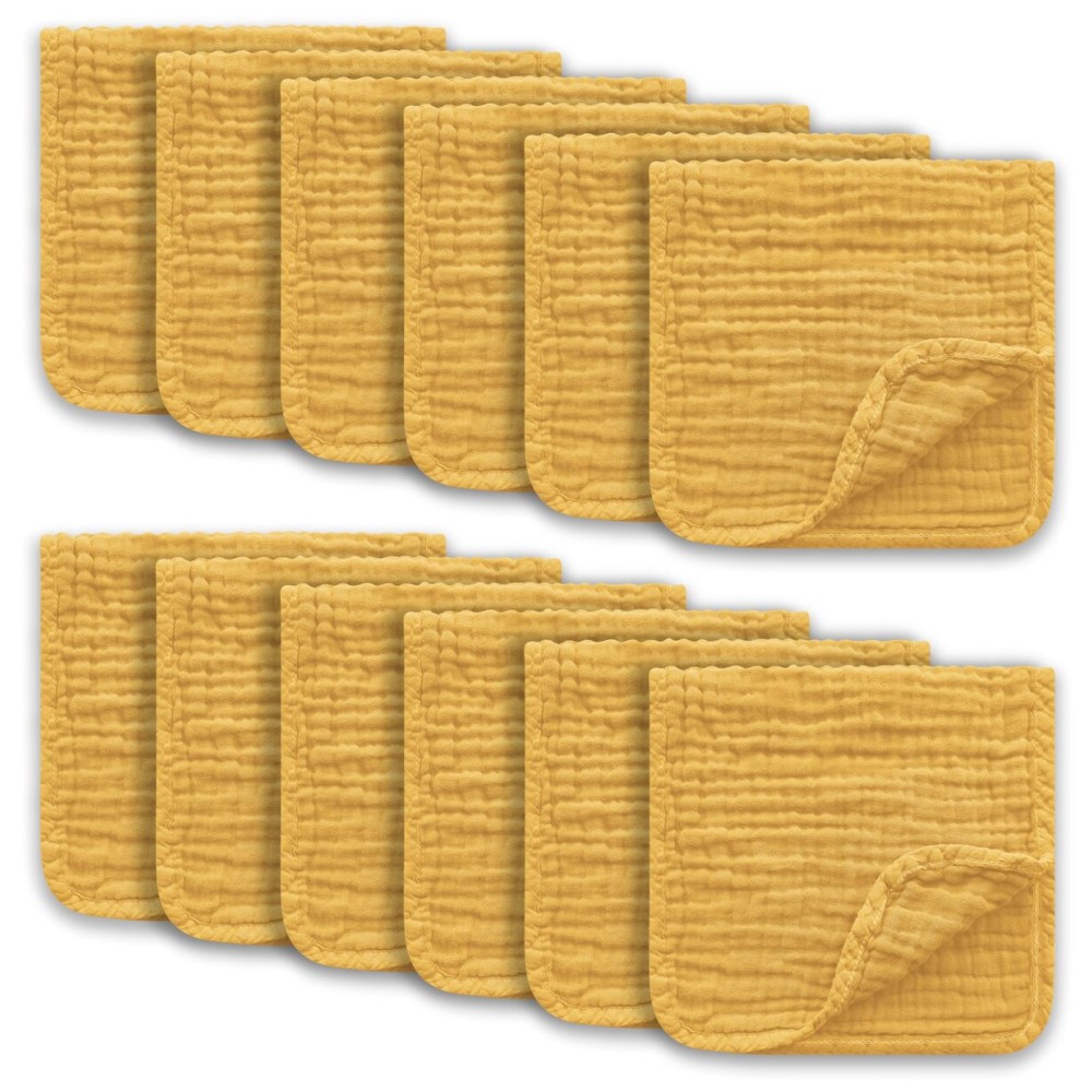 Ease Cubs Muslin Burp Cloths Large 100% Cotton Hand Washcloths for Boys & Girls, Baby Essentials Extra Absorbent and Soft Burping Rags for Newborn Registry (Honey, 12-Pack, 20 X10)