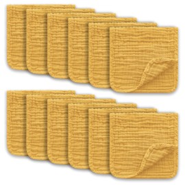 Ease Cubs Muslin Burp Cloths Large 100% Cotton Hand Washcloths for Boys & Girls, Baby Essentials Extra Absorbent and Soft Burping Rags for Newborn Registry (Honey, 12-Pack, 20 X10)