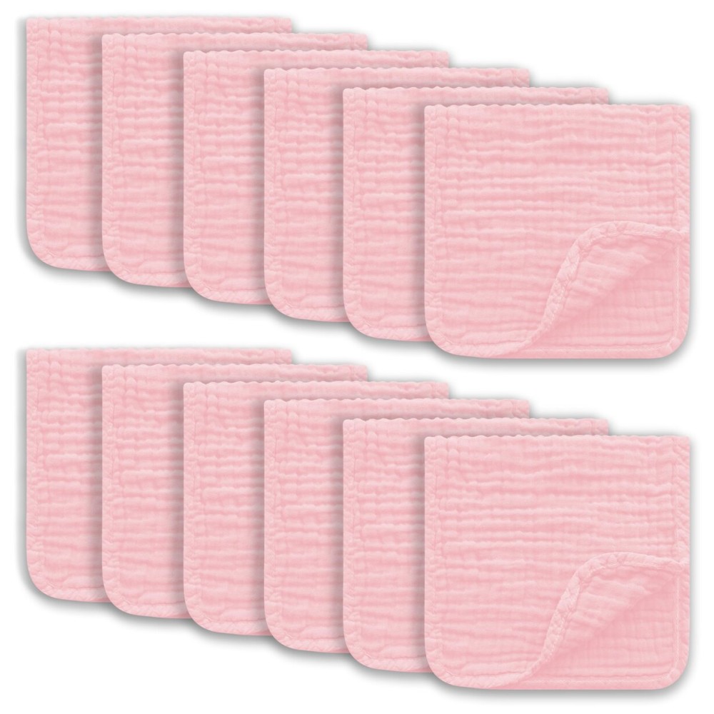 Ease Cubs Muslin Burp Cloths Large 100% Cotton Hand Washcloths for Boys & Girls, Baby Essentials Extra Absorbent and Soft Burping Rags for Newborn Registry (Pink, 12-Pack, 20 X10)
